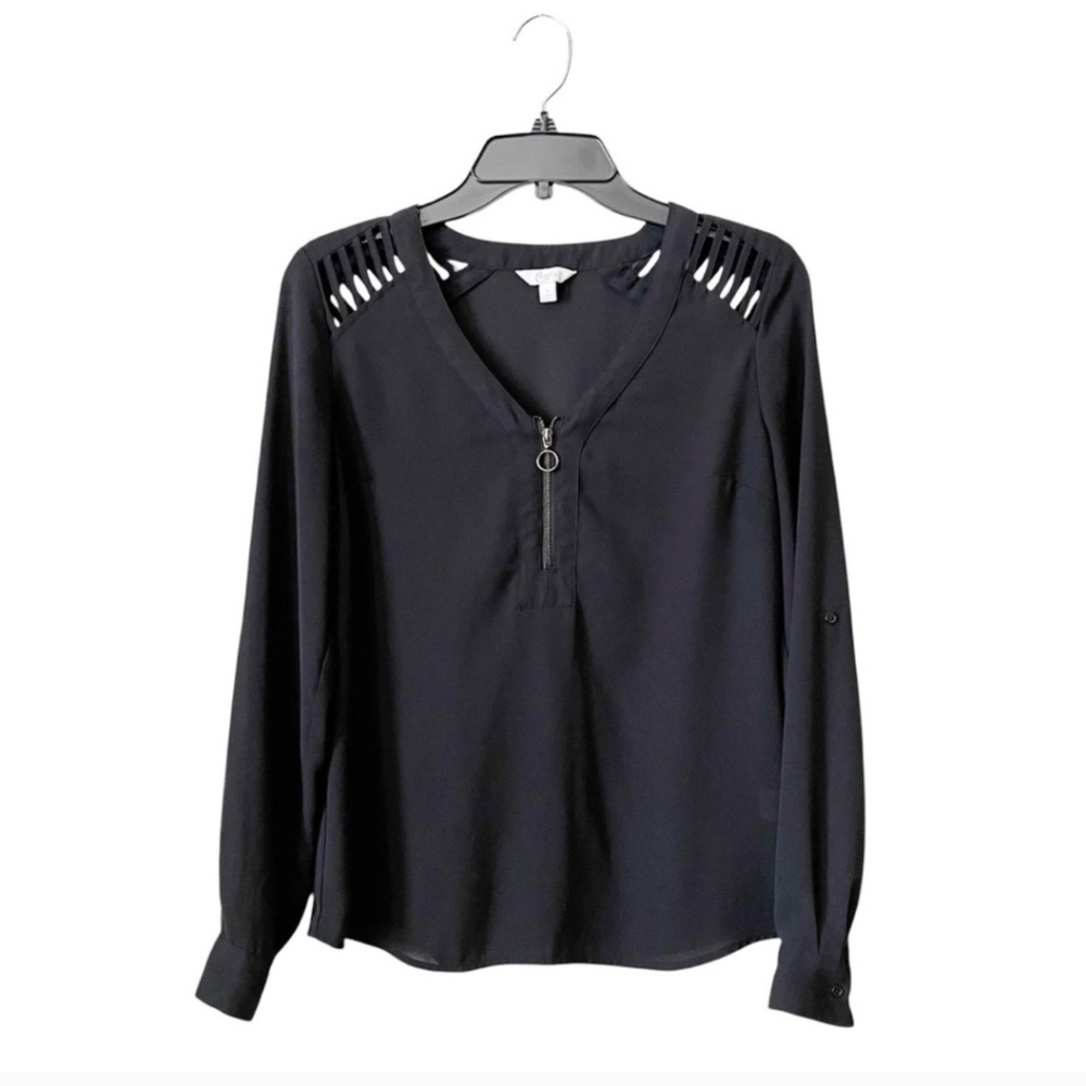 Candie's Black Sheer Long Sleeve Cutout Top – Size Small - Womens